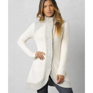 prAna Womens XS Long Cream Gray $130 Angelica Cardigan Sweater Jacket Coat Top